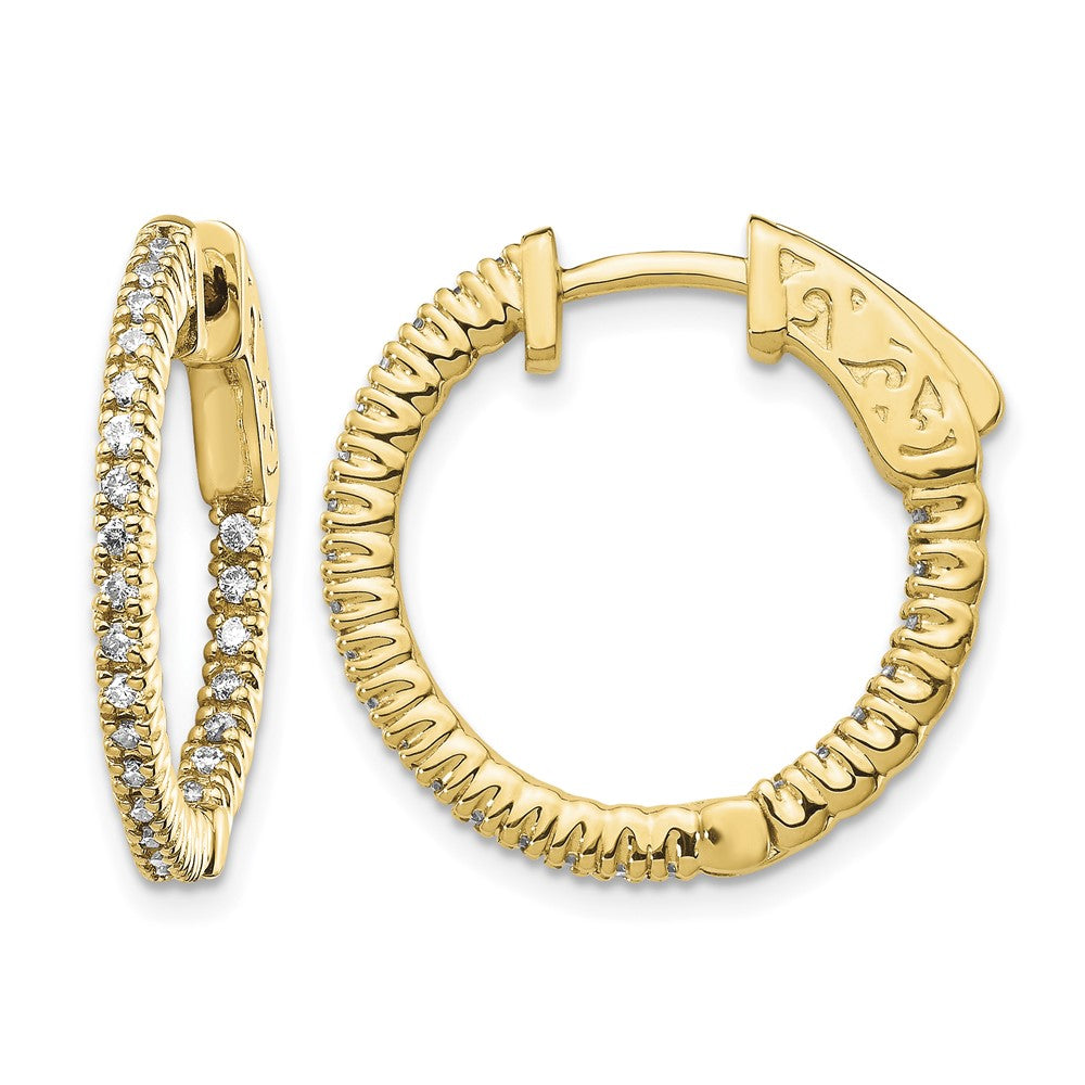 14k 3/8 carat Diamond Round In/Out Hoop w/Safety Clasp Earrings