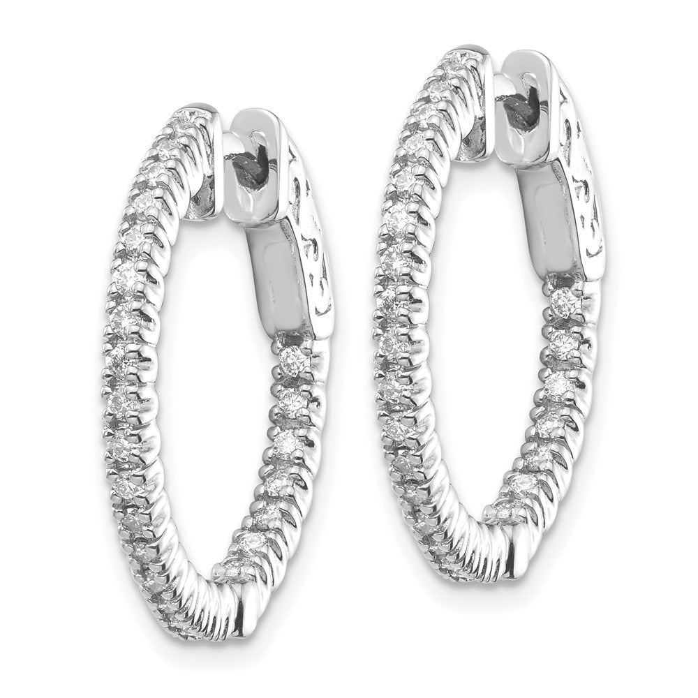 14k White Gold 3/8 carat Diamond Round In/Out Hoop w/Safety Clasp Earrings