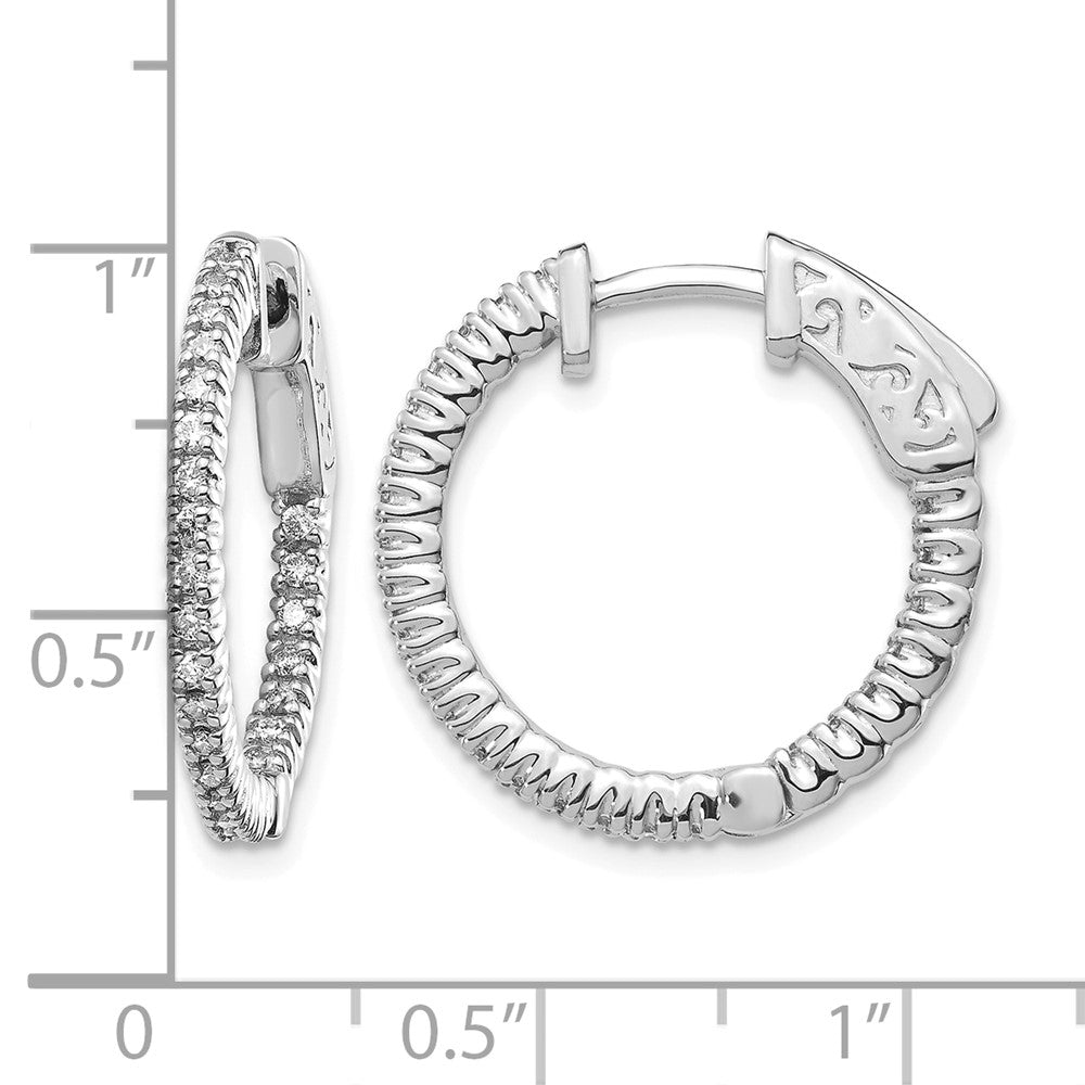 14k White Gold 3/8 carat Diamond Round In/Out Hoop w/Safety Clasp Earrings