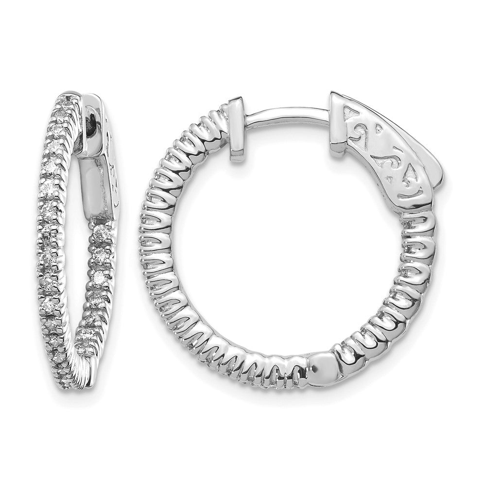 14k White Gold 3/8 carat Lab Grown Diamond VS/SI+ G+ Round In and Out Safety Clasp Hoop Earrings