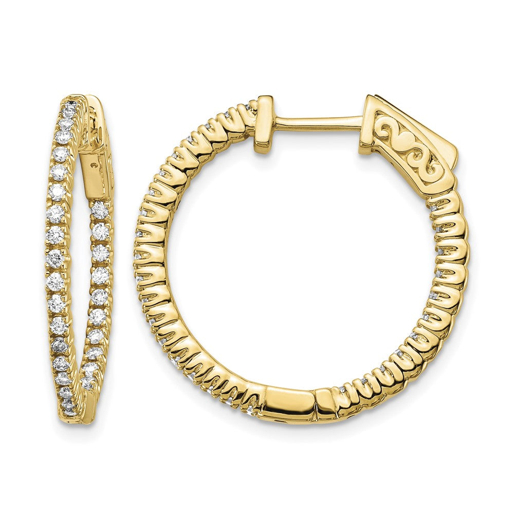 14k 5/8 carat Diamond Round In/Out Hoop w/Safety Clasp Earrings