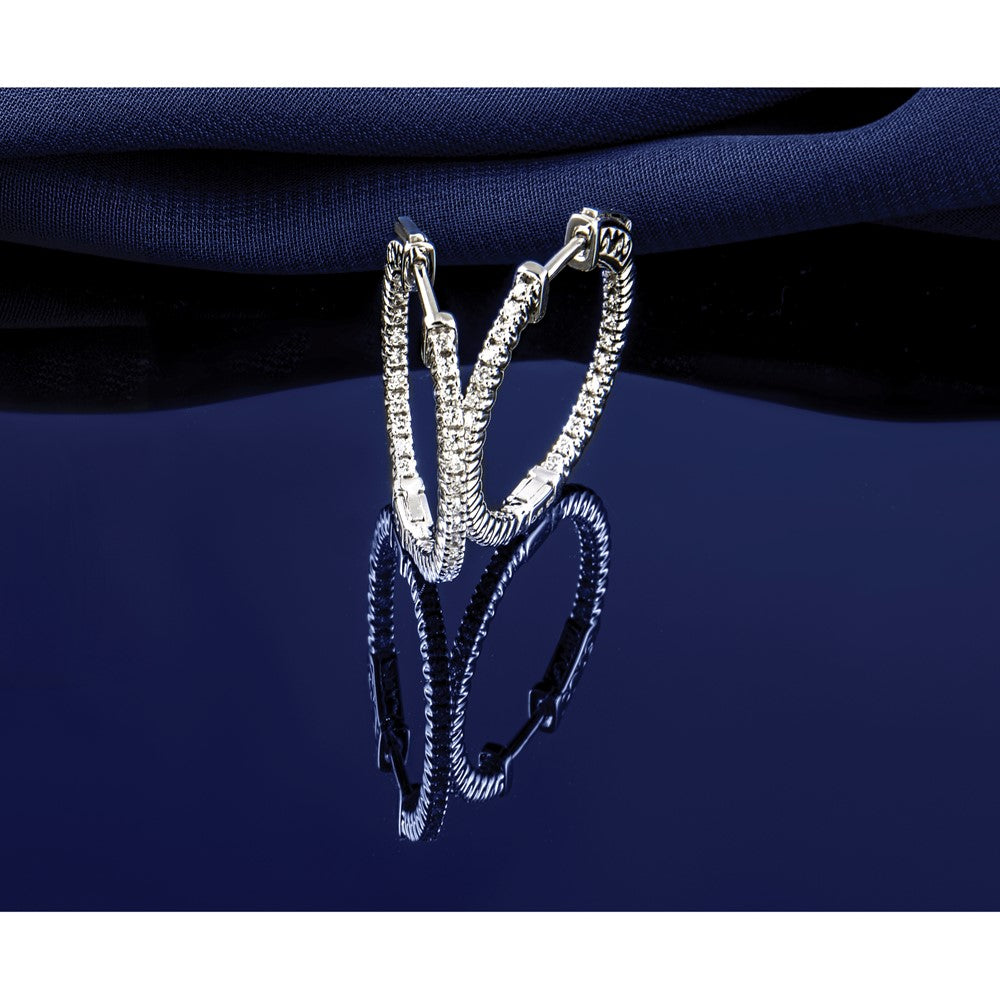 14k White Gold 5/8 carat Lab Grown Diamond VS/SI+ G+ Round In and Out Safety Clasp Hoop Earrings
