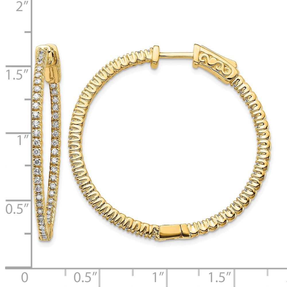 14k 3/4 carat Diamond Round In/Out Hoop w/Safety Clasp Earrings