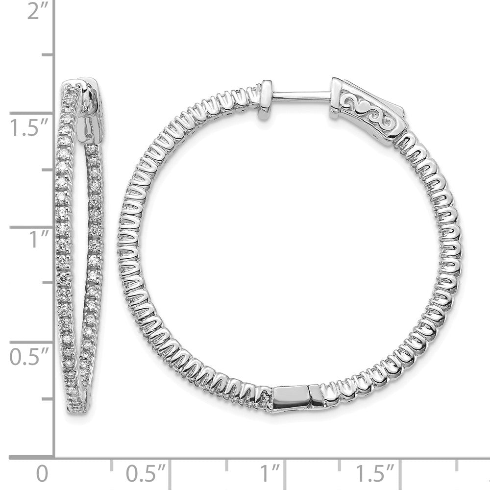 14k White Gold 3/4 carat Lab Grown Diamond VS/SI+ G+ Round In and Out Safety Clasp Hoop Earrings