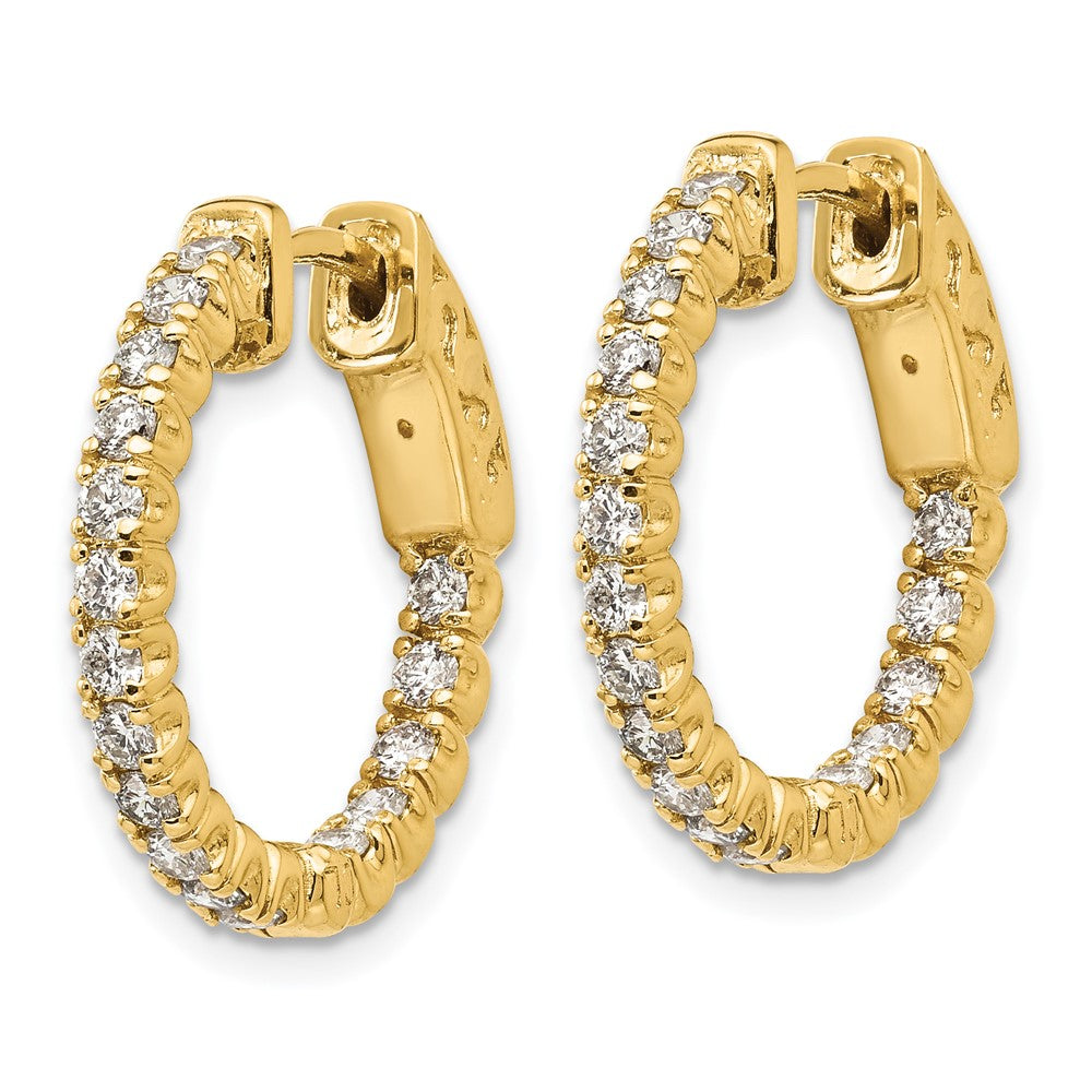 14k 1 carat Diamond Round In/Out Hoop w/Safety Clasp Earrings