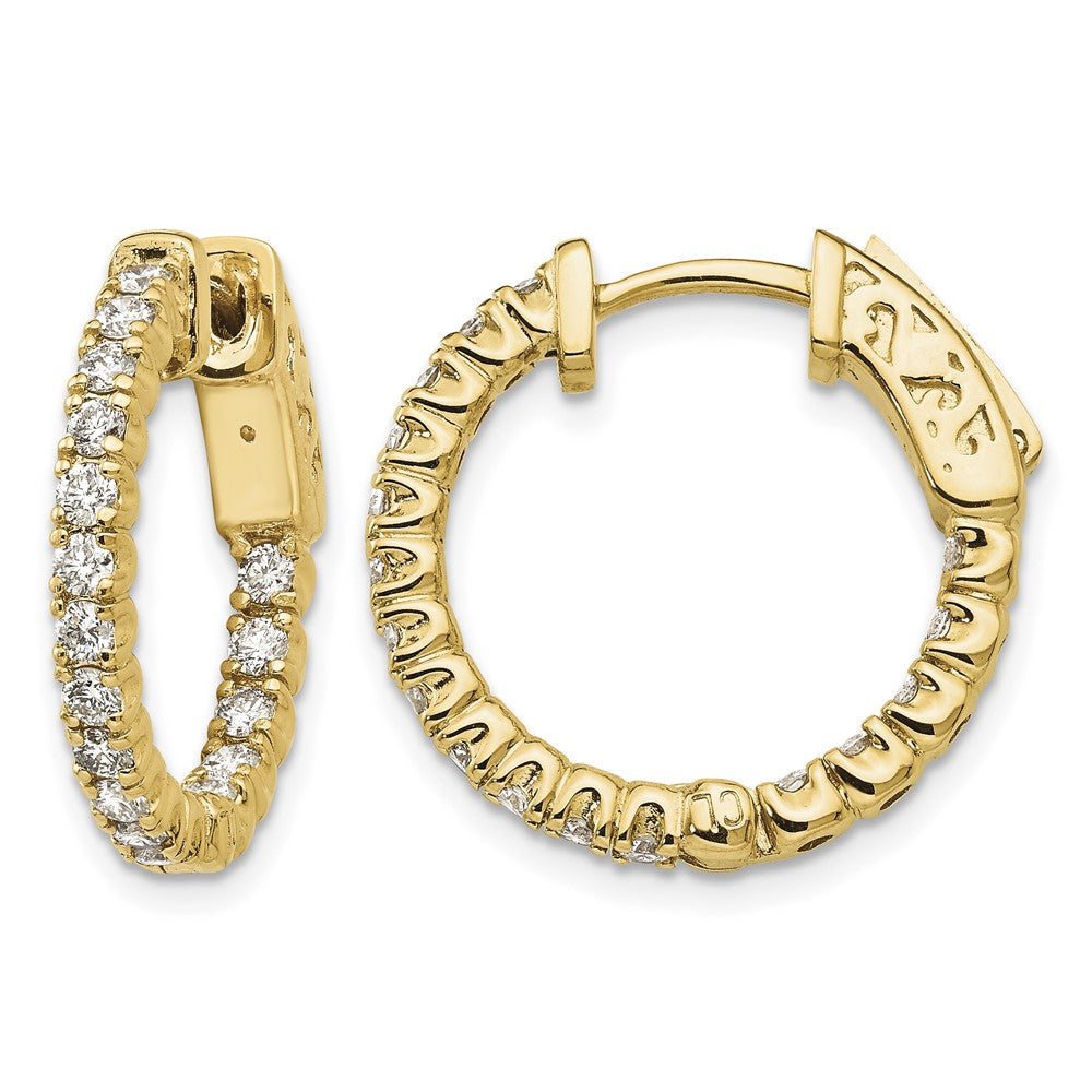 14k 1 carat Diamond Round In/Out Hoop w/Safety Clasp Earrings