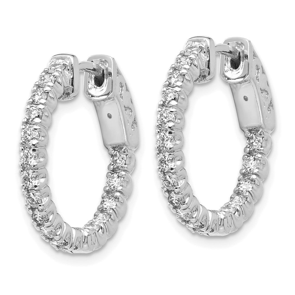 14k White Gold 1 carat Lab Grown Dia VS/SI+ G+ Round In and Out Safety Clasp Hoop Earrings
