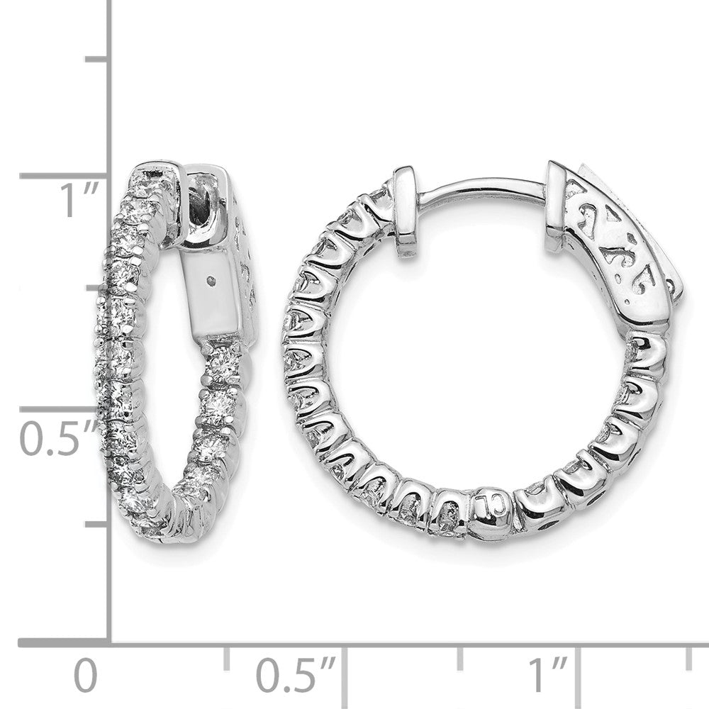 14k White Gold 1 carat Diamond Round In/Out Hoop w/Safety Clasp Earrings