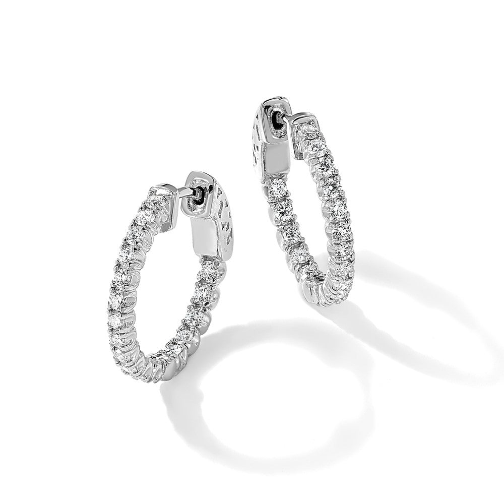 14k White Gold 1 carat Lab Grown Dia VS/SI+ G+ Round In and Out Safety Clasp Hoop Earrings
