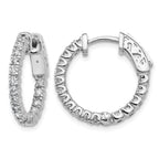 14k White Gold 1 carat Lab Grown Dia VS/SI+ G+ Round In and Out Safety Clasp Hoop Earrings