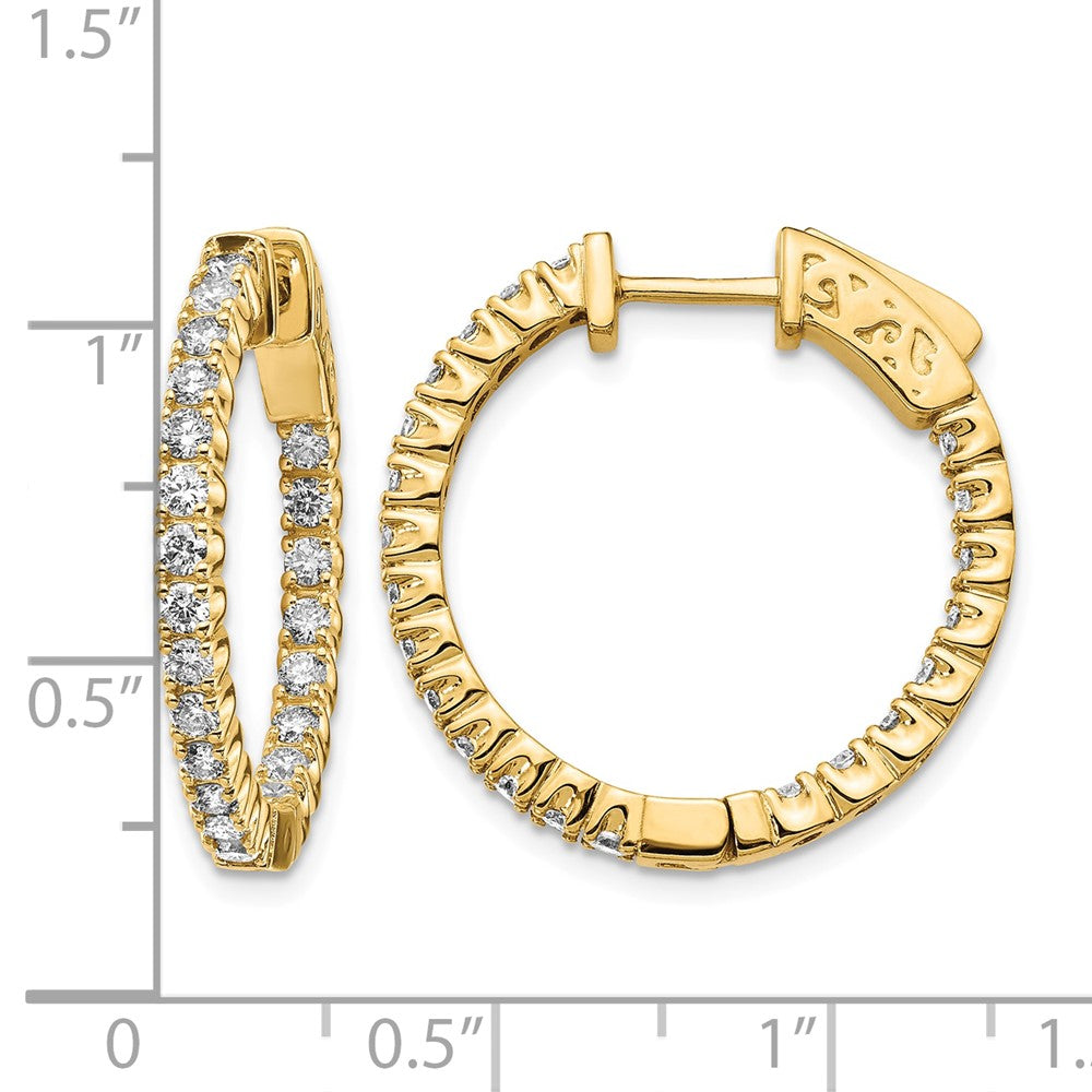 14k 1.25 carat Diamond Round In/Out Hoop w/Safety Clasp Earrings