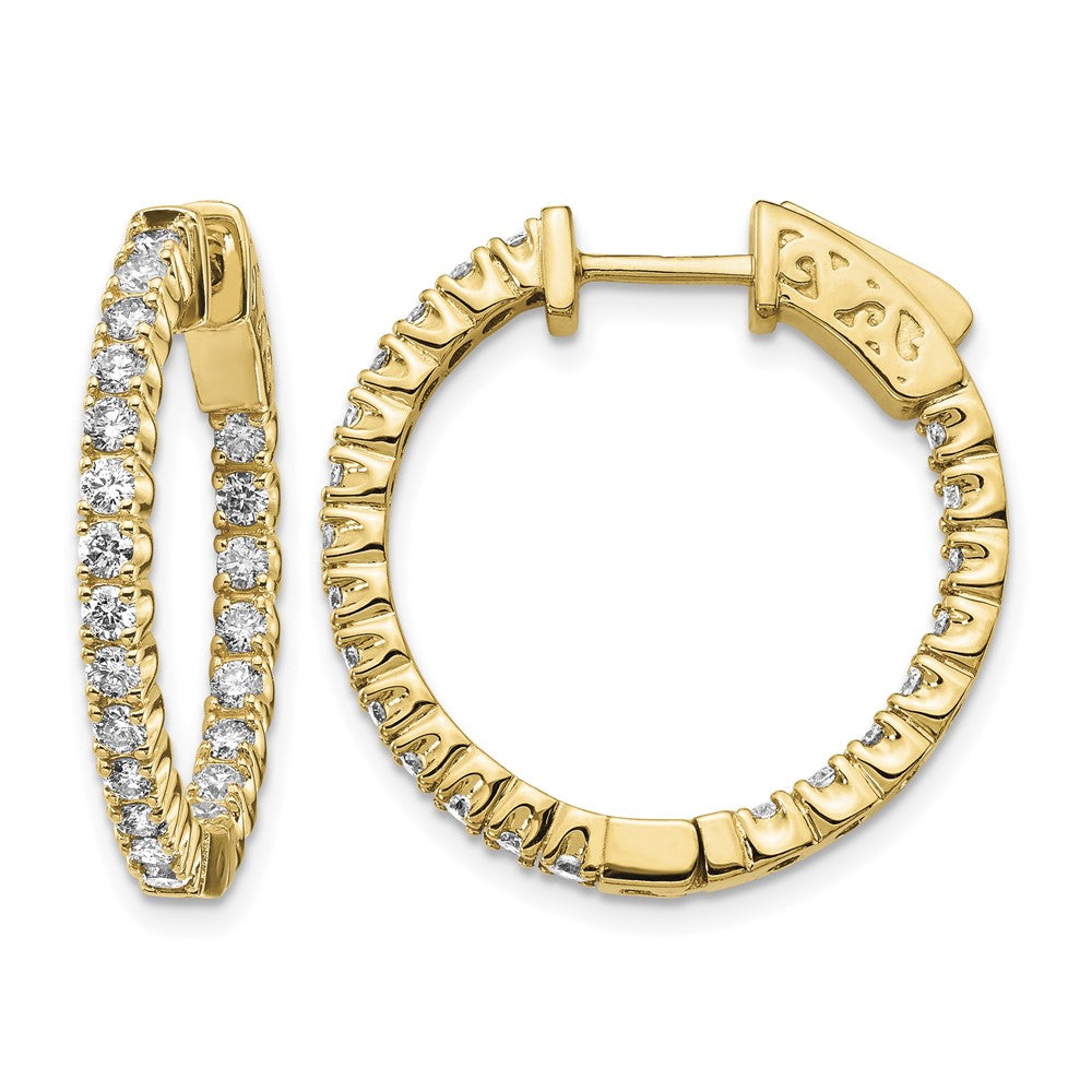 14k 1.25 carat Diamond Round In/Out Hoop w/Safety Clasp Earrings
