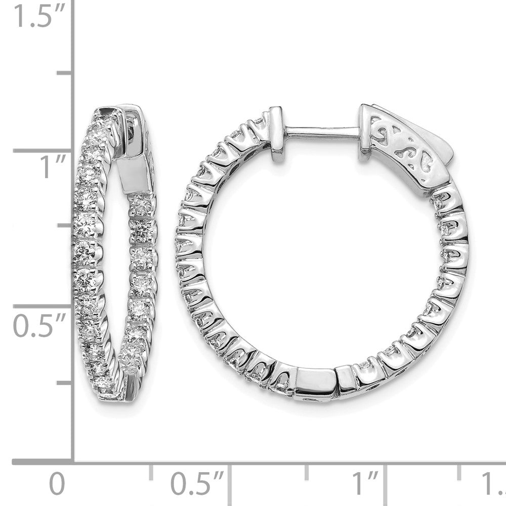 14k White Gold 1.25 carat Diamond Round In/Out Hoop w/Safety Clasp Earrings