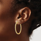 14k 2 carat Diamond Round In/Out Hoop w/Safety Clasp Earrings