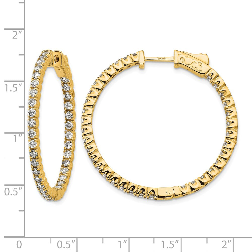 14k 2 carat Diamond Round In/Out Hoop w/Safety Clasp Earrings