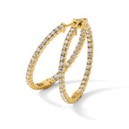 14k 2 carat Diamond Round In/Out Hoop w/Safety Clasp Earrings