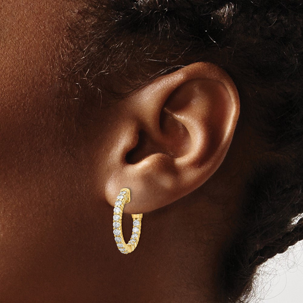 14k 1.1 carat Diamond Round In/Out Hoop w/Safety Clasp Earrings