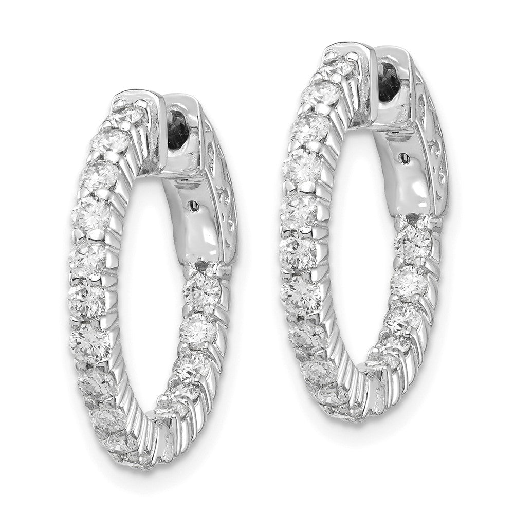14k White Gold 1.1 carat Diamond Round In/Out Hoop w/Safety Clasp Earrings