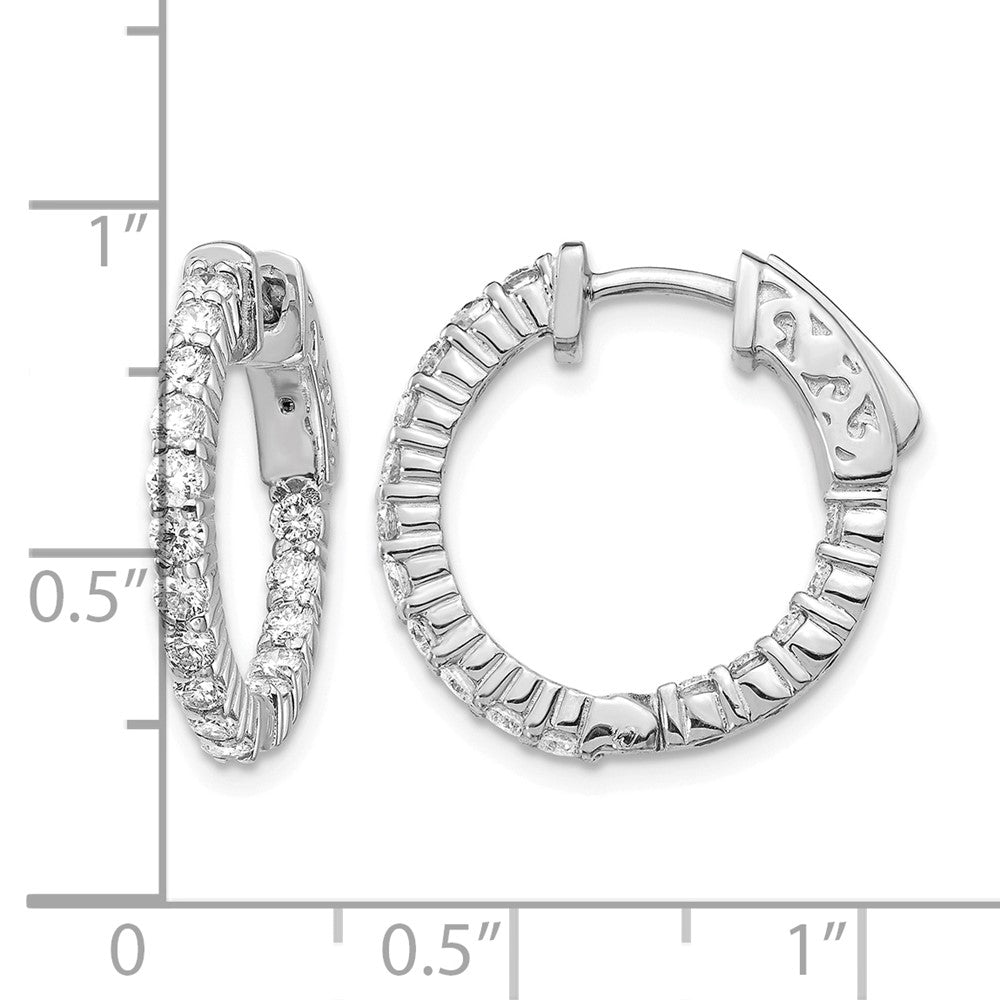 14k White Gold 1.1 carat Diamond Round In/Out Hoop w/Safety Clasp Earrings