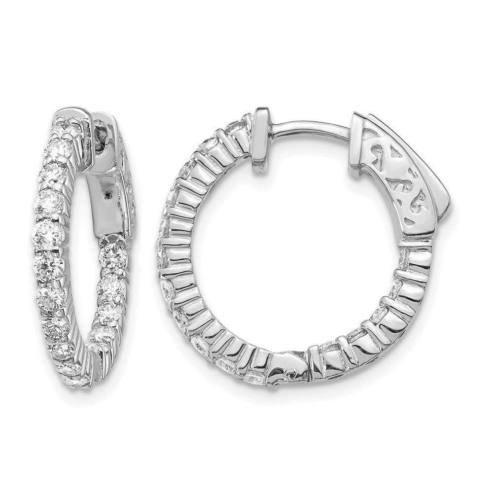 14k White Gold 1.1 carat Diamond Round In/Out Hoop w/Safety Clasp Earrings