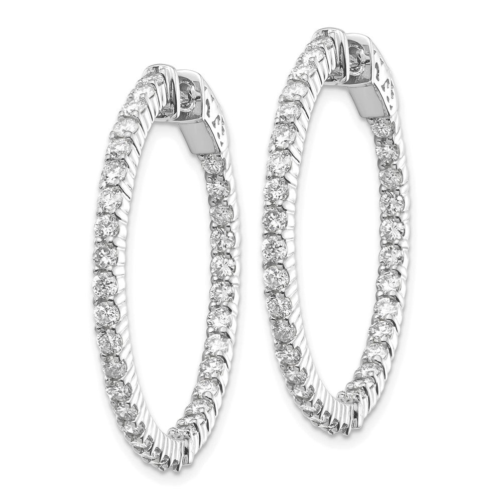 14k White Gold 1.8 carat Diamond Round In/Out Hoop w/Safety Clasp Earrings