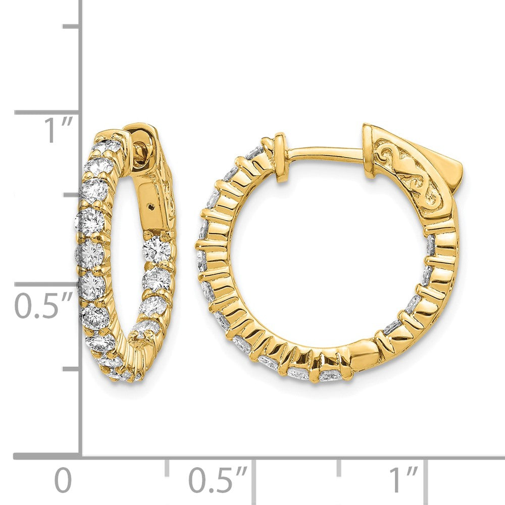 14k 1.5 carat Diamond Round In/Out Hoop w/Safety Clasp Earrings