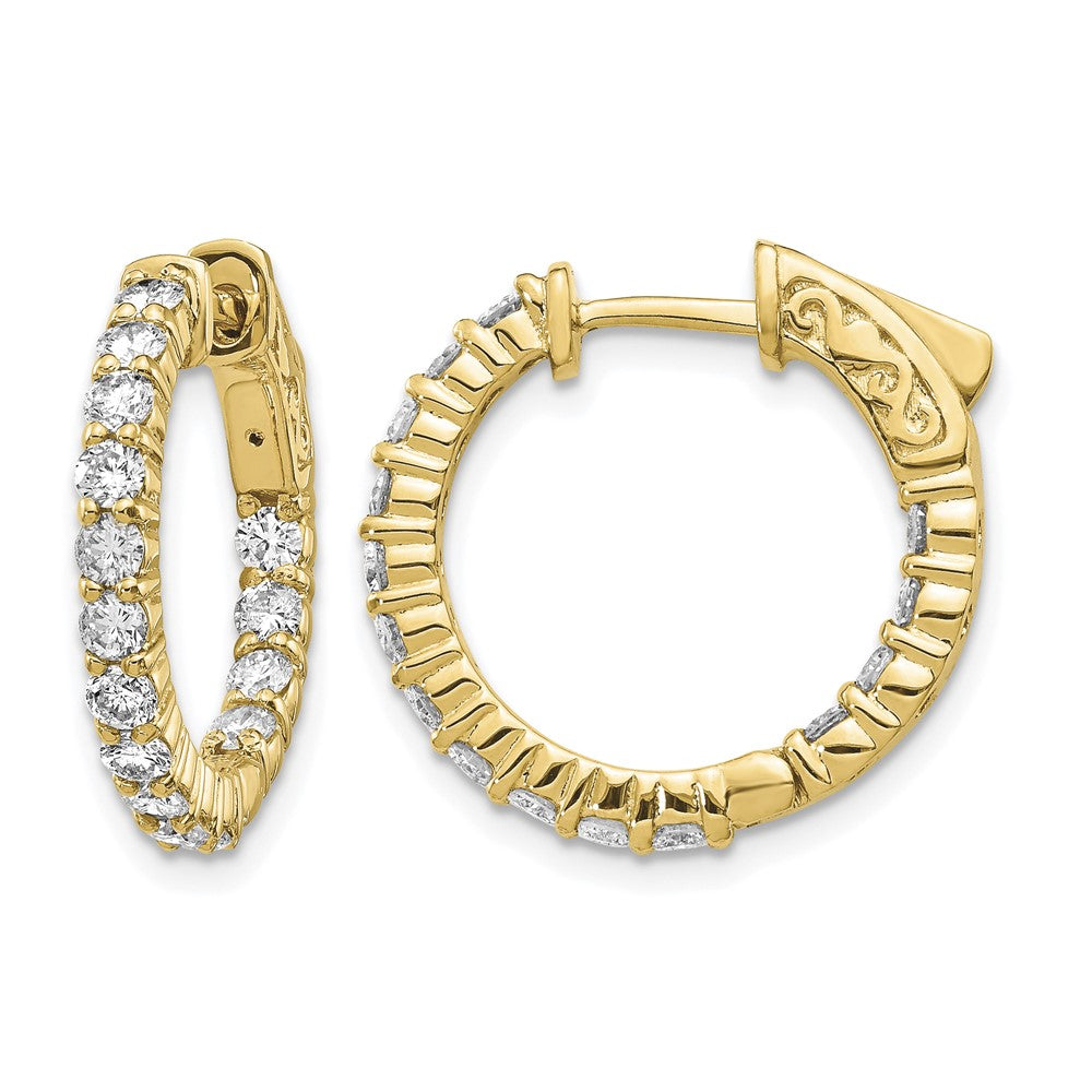 14k 1.5 carat Diamond Round In/Out Hoop w/Safety Clasp Earrings