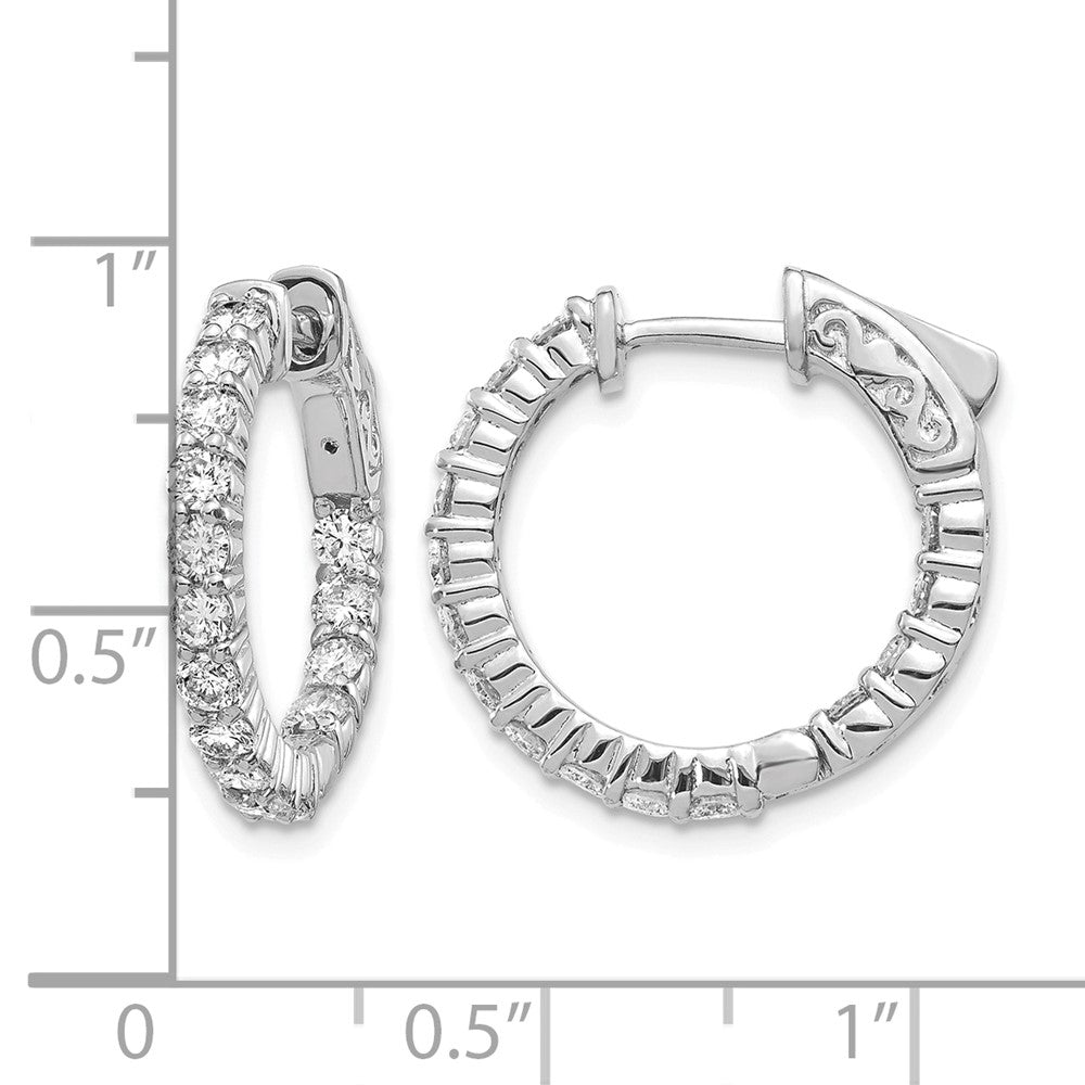 14k White Gold 1.5 carat Diamond Round In/Out Hoop w/Safety Clasp Earrings