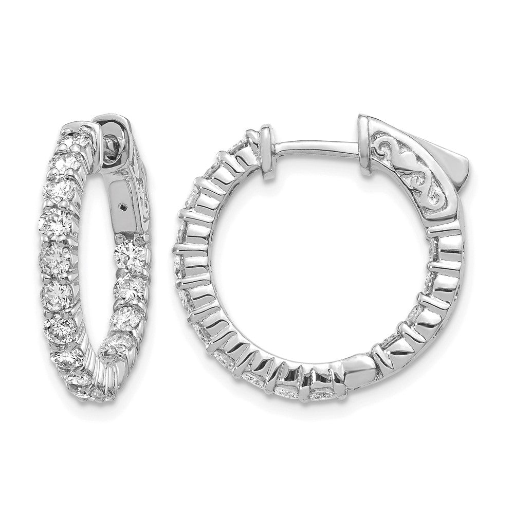 14k White Gold 1.5 carat Diamond Round In/Out Hoop w/Safety Clasp Earrings
