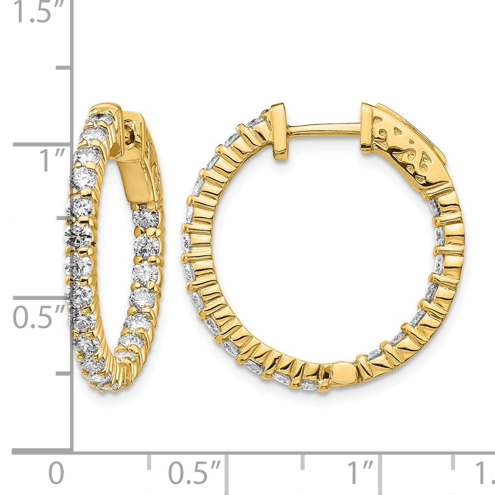 14k 2 carat Diamond Round In/Out Hoop w/Safety Clasp Earrings