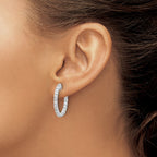 14k White Gold 2 carat Diamond Round In/Out Hoop w/Safety Clasp Earrings