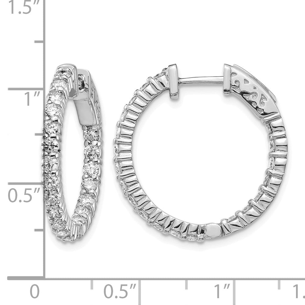14k White Gold 2 carat Diamond Round In/Out Hoop w/Safety Clasp Earrings