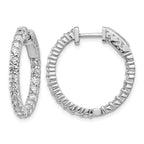 14k White Gold 2 carat Diamond Round In/Out Hoop w/Safety Clasp Earrings
