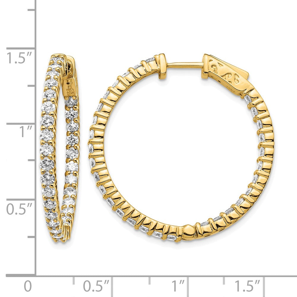 14k 3 carat Diamond Round In/Out Hoop w/Safety Clasp Earrings