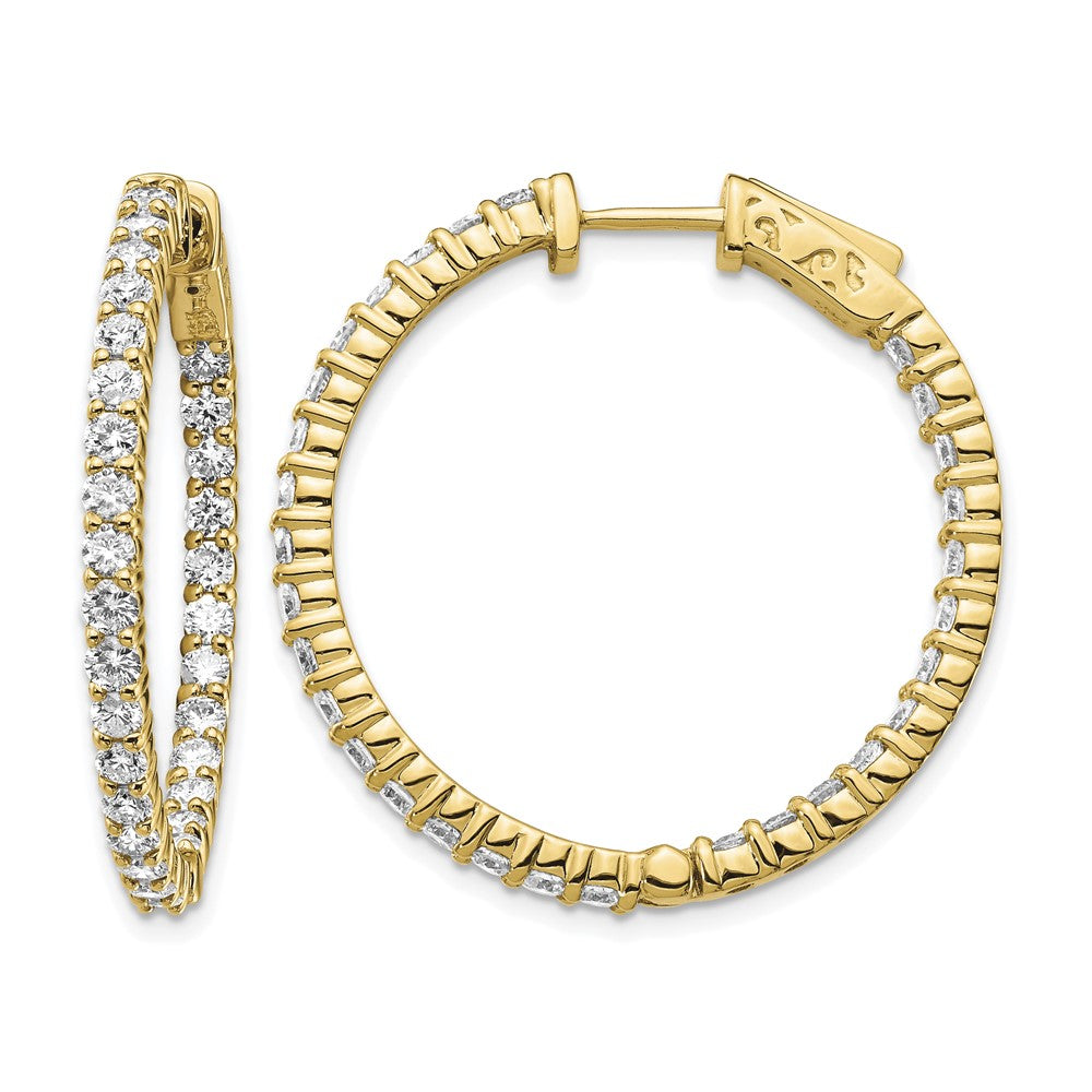 14k 3 carat Diamond Round In/Out Hoop w/Safety Clasp Earrings
