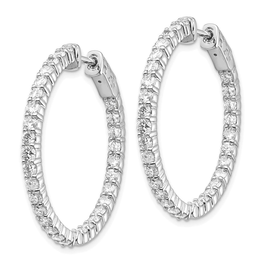 14k White Gold 3 carat Diamond Round In/Out Hoop w/Safety Clasp Earrings