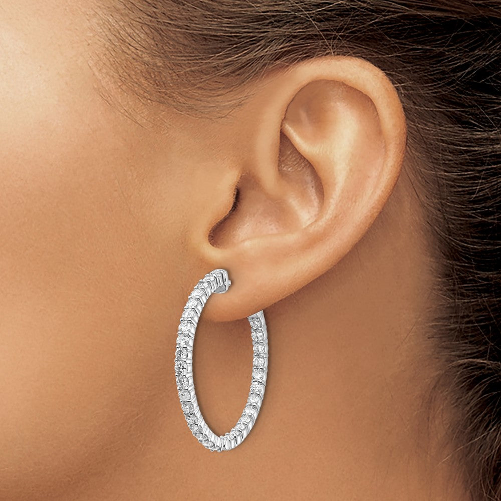 14k White Gold 3 carat Diamond Round In/Out Hoop w/Safety Clasp Earrings