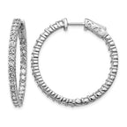 14k White Gold 3 carat Diamond Round In/Out Hoop w/Safety Clasp Earrings