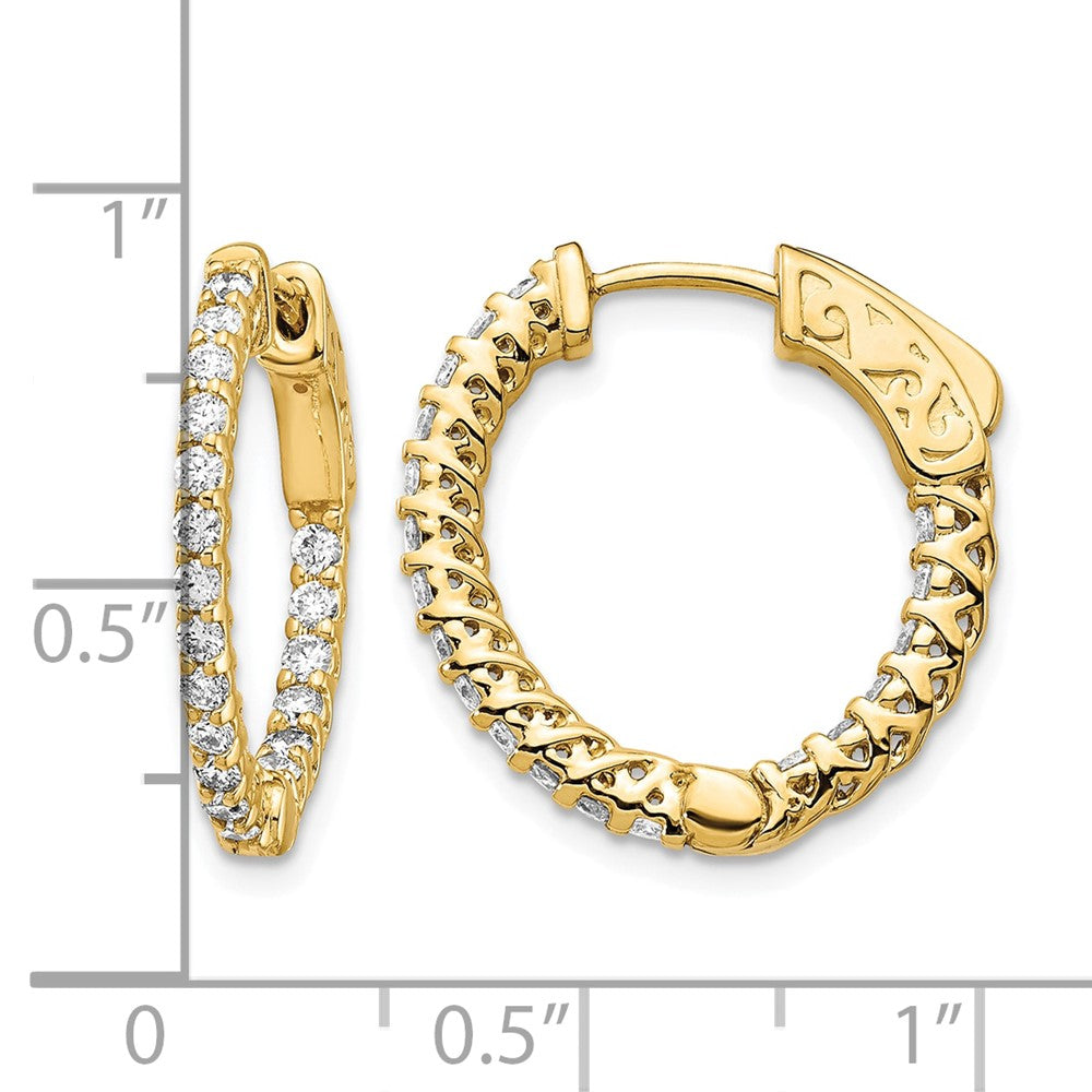 14k .75 carat Diamond Round In/Out Hoop w/Safety Clasp Earrings