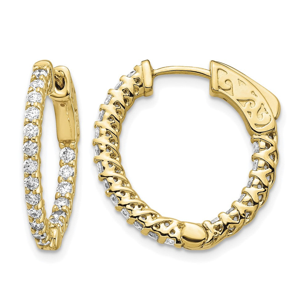 14k .75 carat Diamond Round In/Out Hoop w/Safety Clasp Earrings