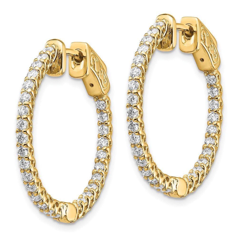 14k 1.1 carat Diamond Round In/Out Hoop w/Safety Clasp Earrings