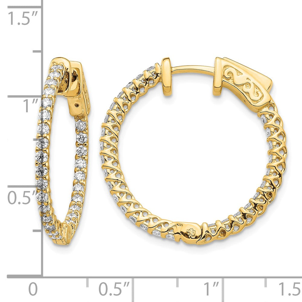 14k 1.1 carat Diamond Round In/Out Hoop w/Safety Clasp Earrings