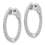 14k White Gold 1.1 carat Diamond Round In/Out Hoop w/Safety Clasp Earrings