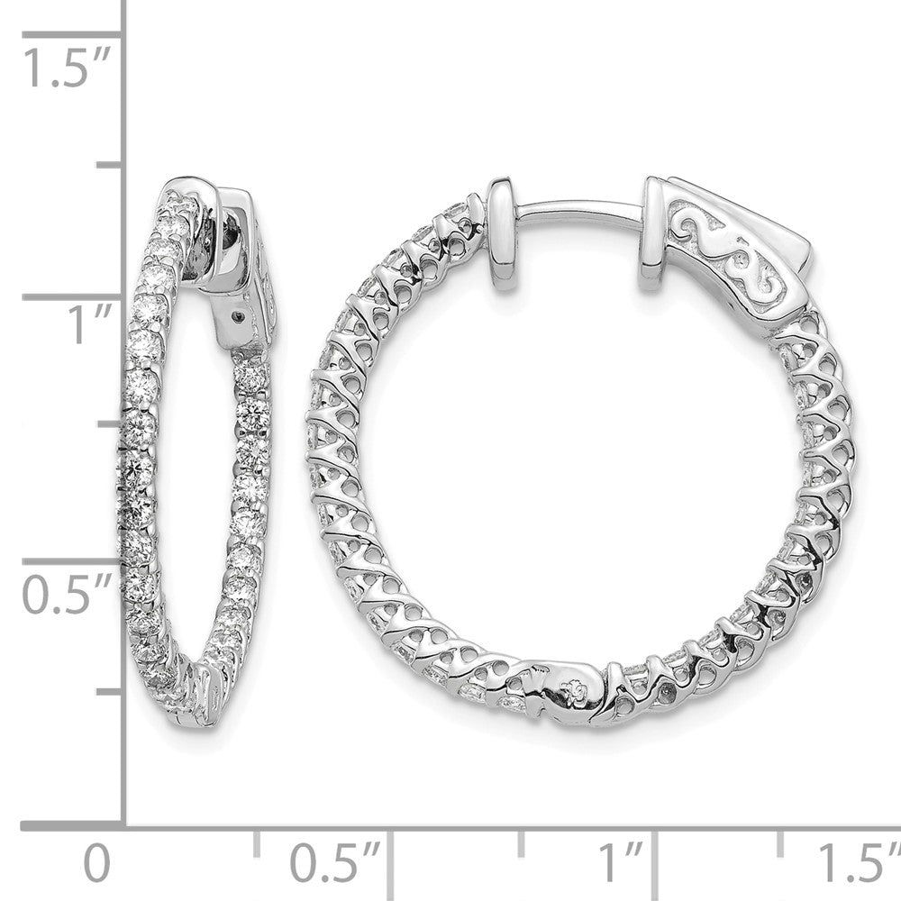 14k White Gold 1.1 carat Diamond Round In/Out Hoop w/Safety Clasp Earrings