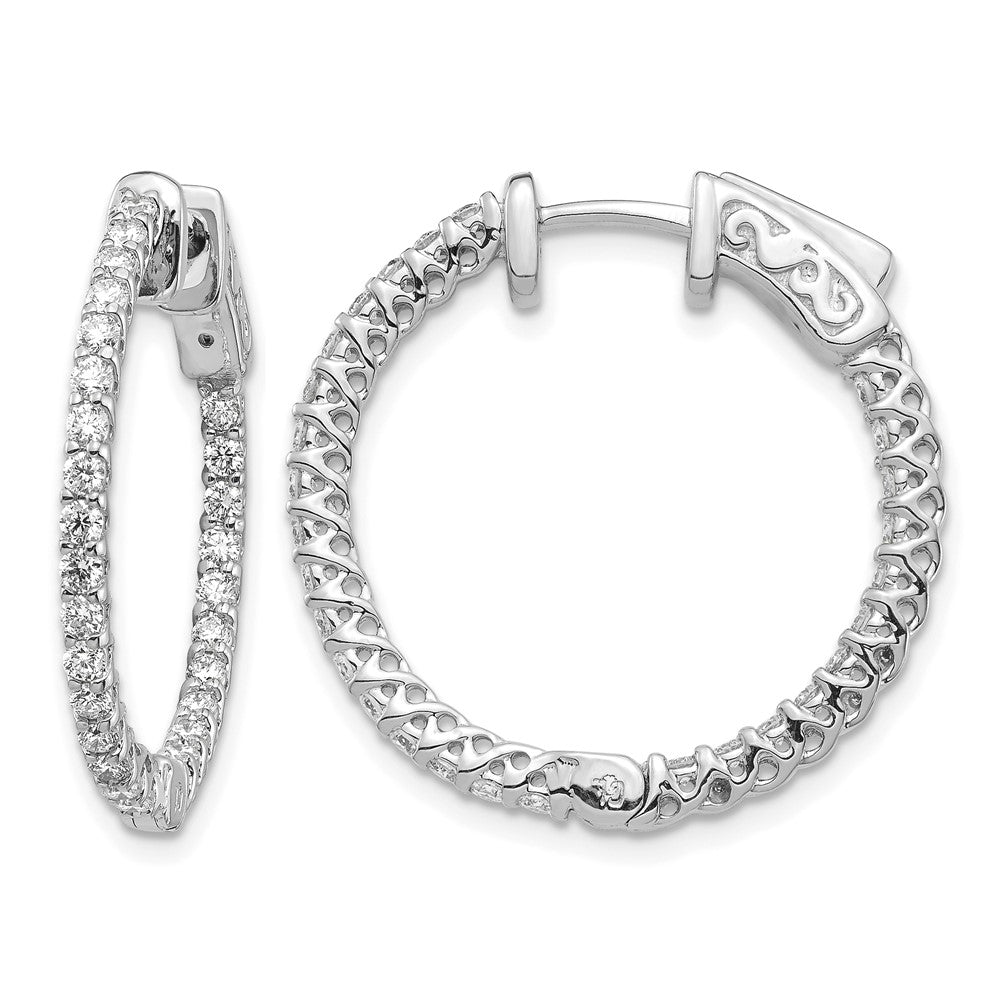 14k White Gold 1.1 carat Diamond Round In/Out Hoop w/Safety Clasp Earrings