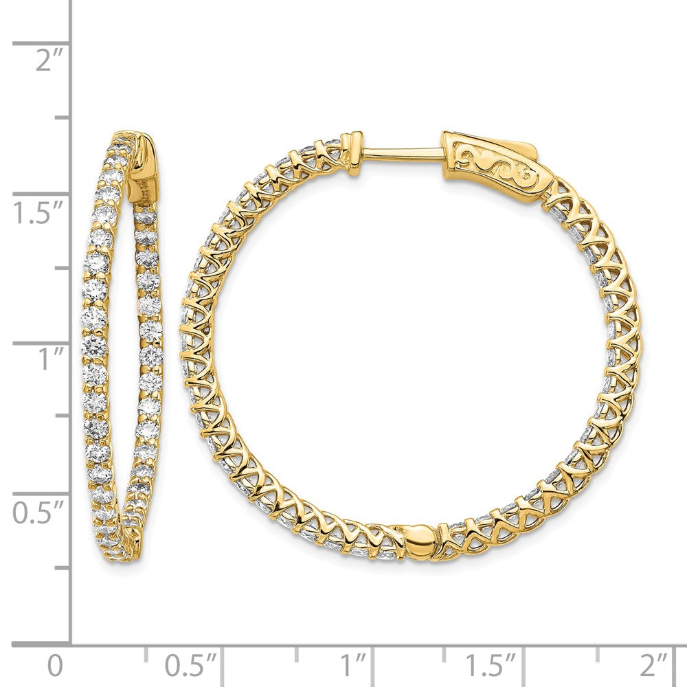 14k 1.6 carat Diamond Round In/Out Hoop w/Safety Clasp Earrings