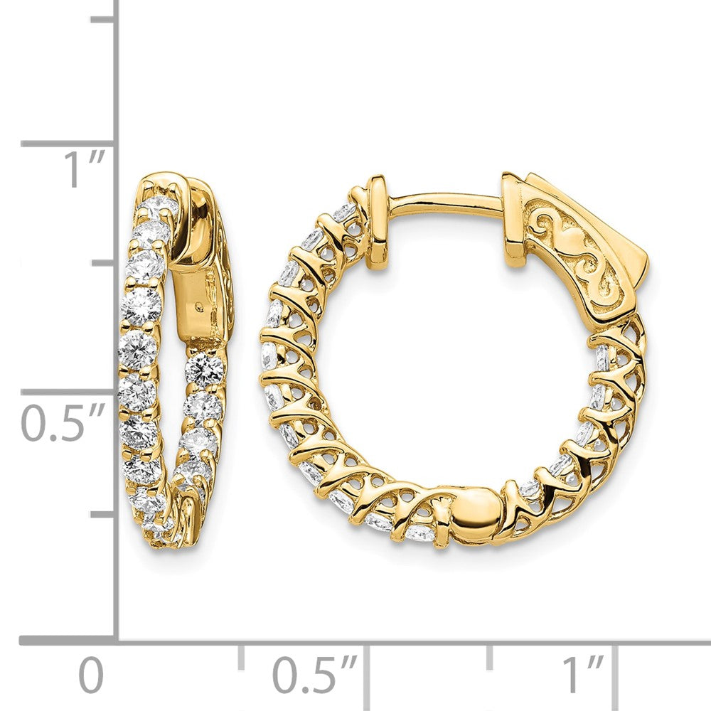 14k 1.1 carat Diamond Round In/Out Hoop w/Safety Clasp Earrings