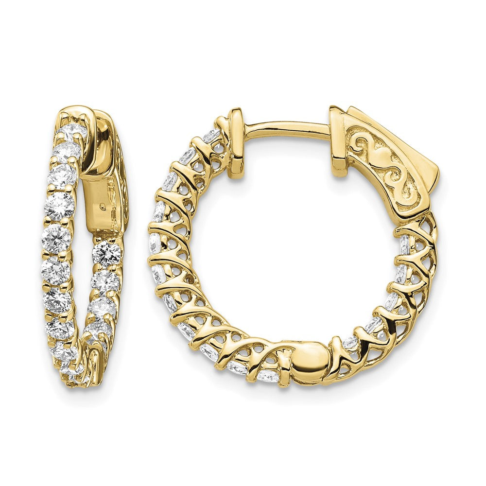 14k 1.1 carat Diamond Round In/Out Hoop w/Safety Clasp Earrings