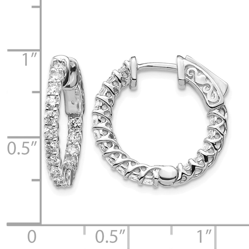 14k White Gold 1.1 carat Diamond Round In/Out Hoop w/Safety Clasp Earrings
