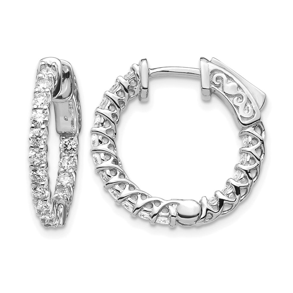 14k White Gold 1.1 carat Diamond Round In/Out Hoop w/Safety Clasp Earrings